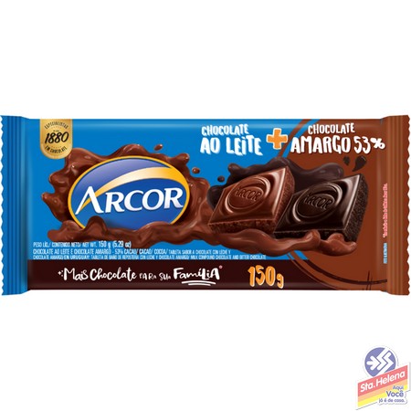 CHOC ARCOR AO LEITE E AMARGO 53 150G