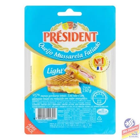 MUSSARELA PRESIDENT LIGHT FATIADA 150G