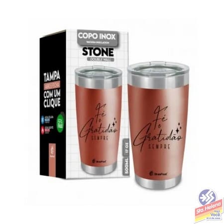 COPO TERMICO STONE FE E GRATIDAO 500ML