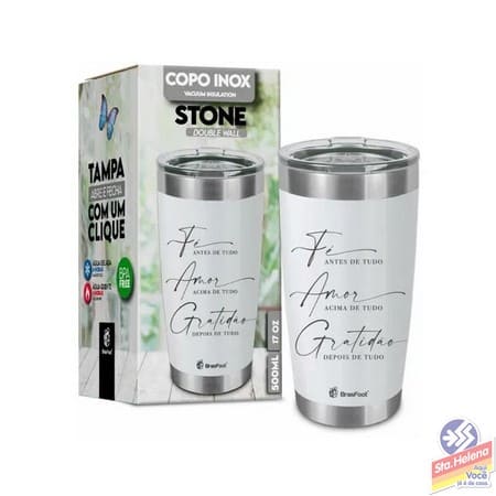 COPO TERMICO STONE FE AMOR GRATIDAO500ML