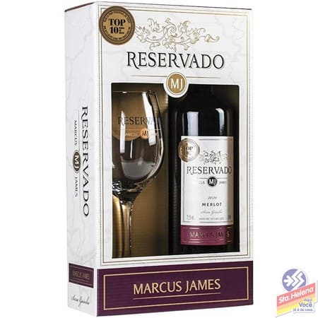 KIT VINHO MARCUS JAMES MERLOT750ML 1TACA